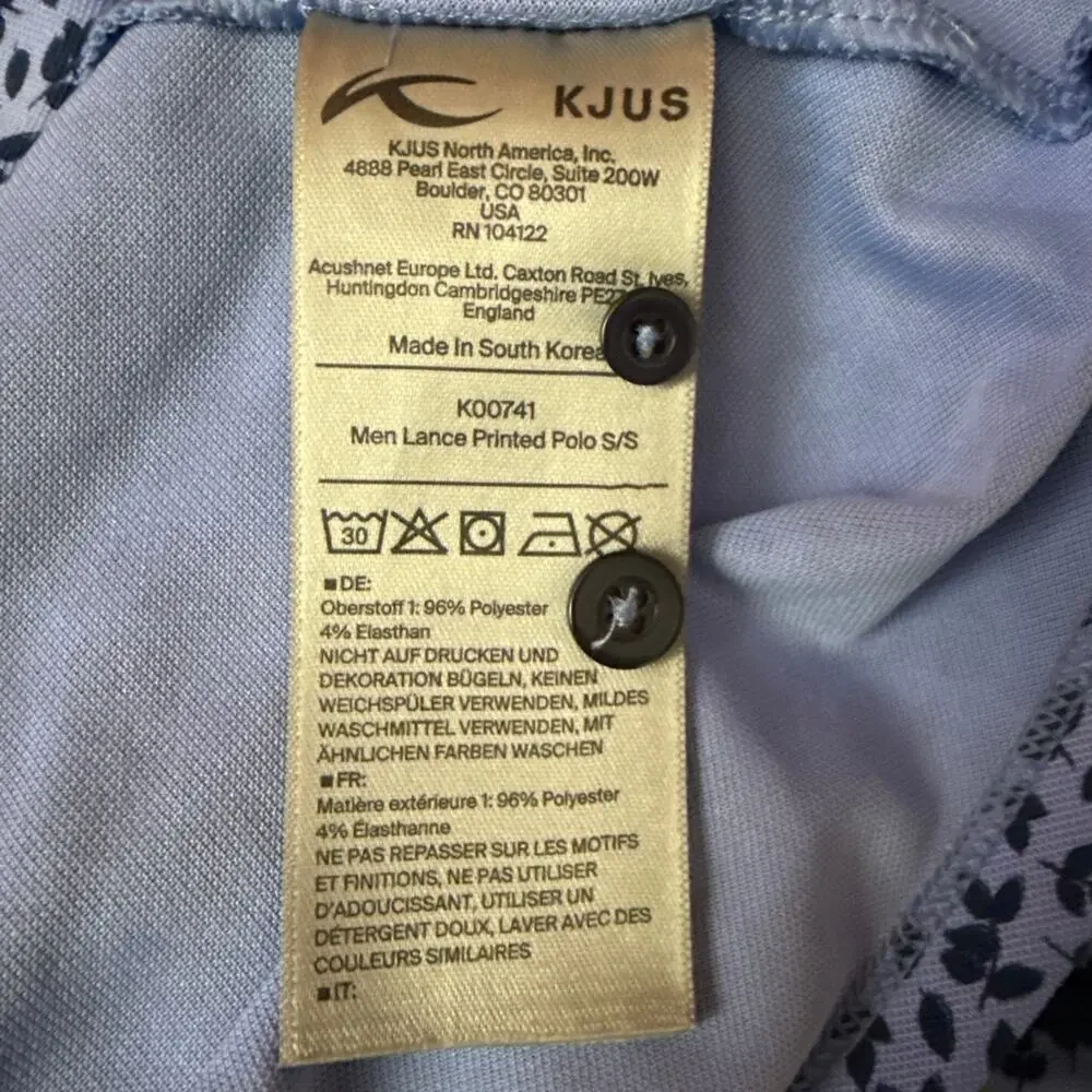 KJUS Lance Printed Polo Men’s Medium 50 Blue Floral UPF 30 Golf K00741